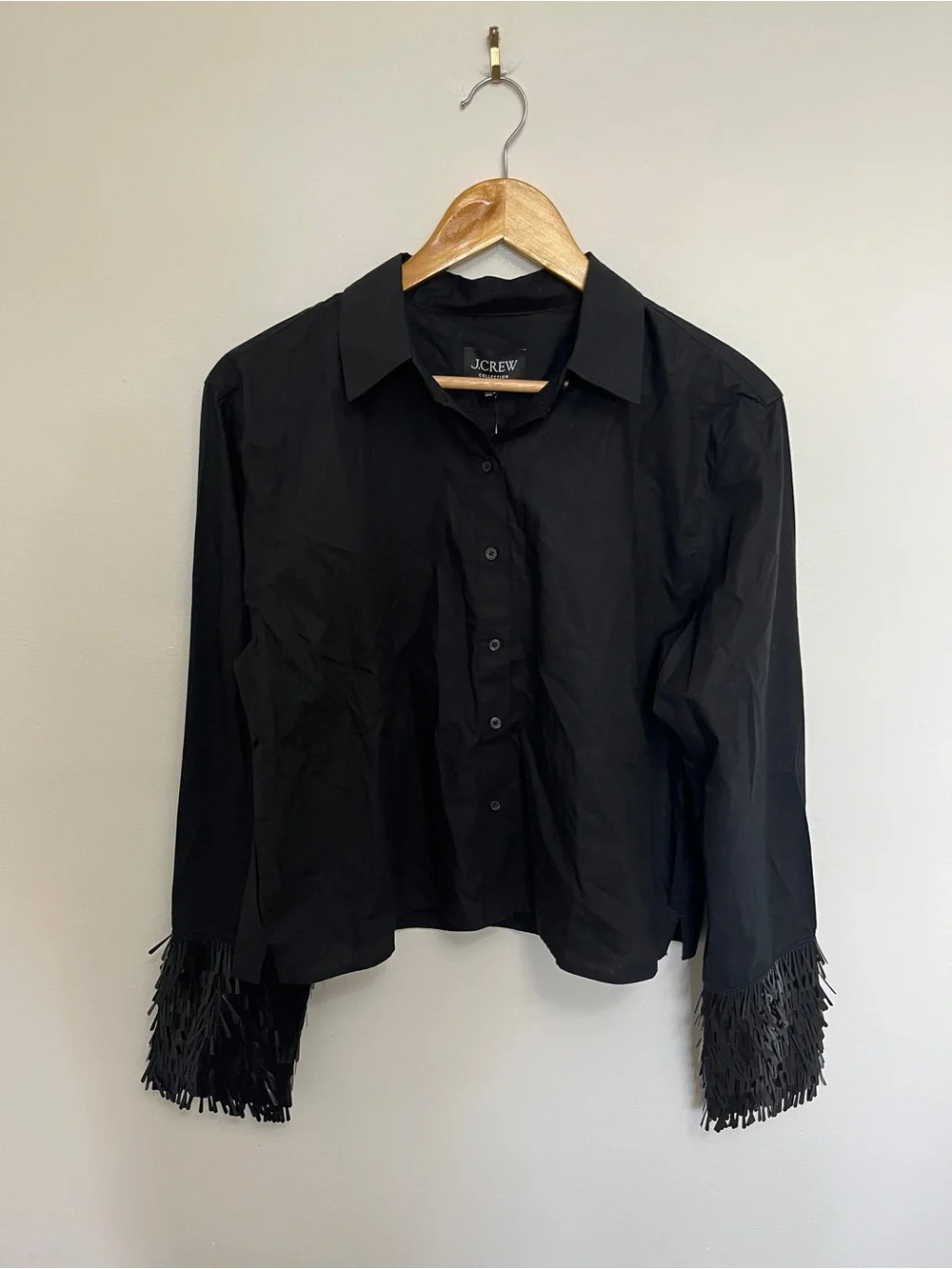 J. Crew Collection Garcon Sequin Cuff Button Down Shirt in Black NWT